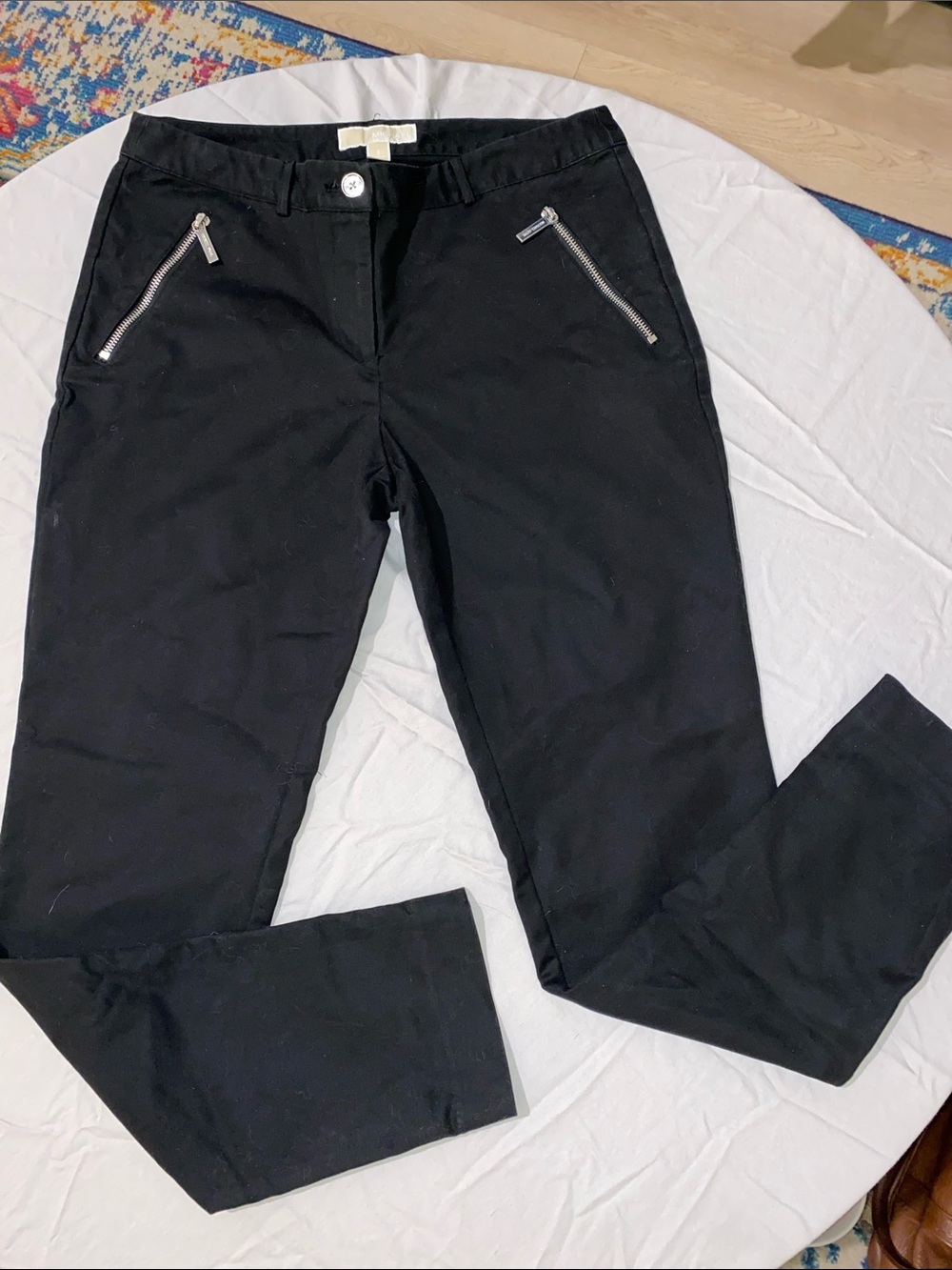 Michael Kors Black Cropped Slim Chinos with Silver Zips